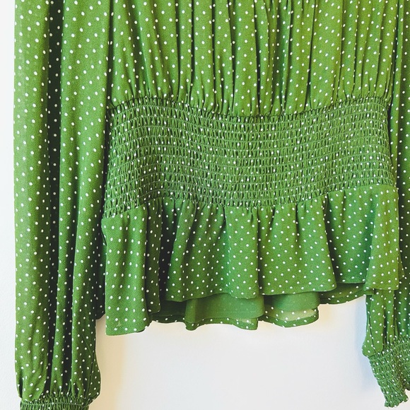 Reformation Hearth Long Sleeve Top Size 6 Peat (Green Polka Dot) - Picture 12 of 15